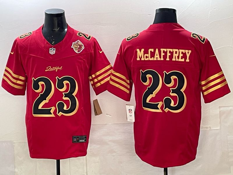 Men 2025 Nike San Francisco 49ers #23 Mccaffrey red gold 5th generation Limited NFL Jersey 007->kansas city chiefs->NFL Jersey